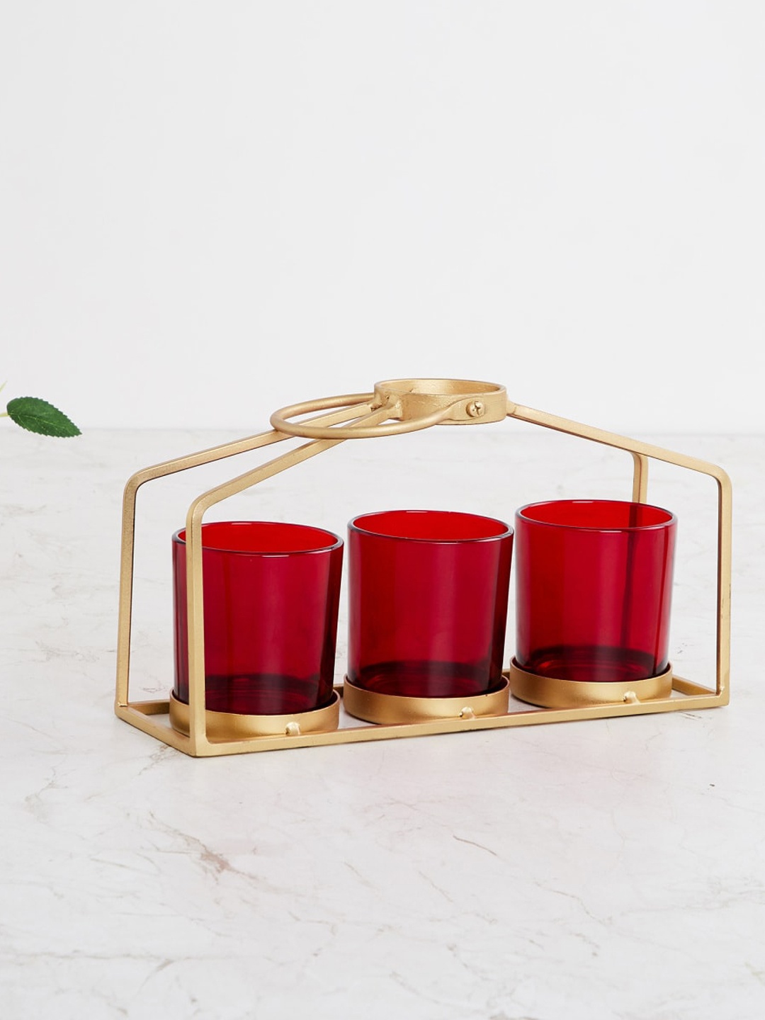 

Home Centre Red & Gold Toned Corsica Solid Iron & Glass Tea-Candle Holder
