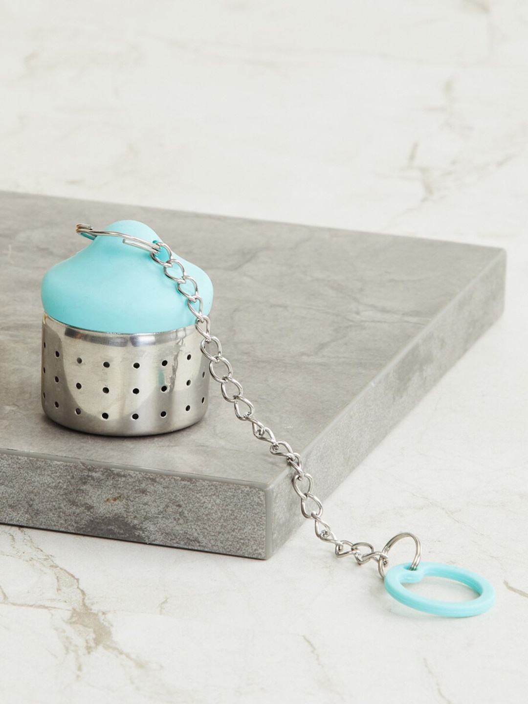 

Home Centre Turquoise Blue Textured Stainless Steel Tea Strainer