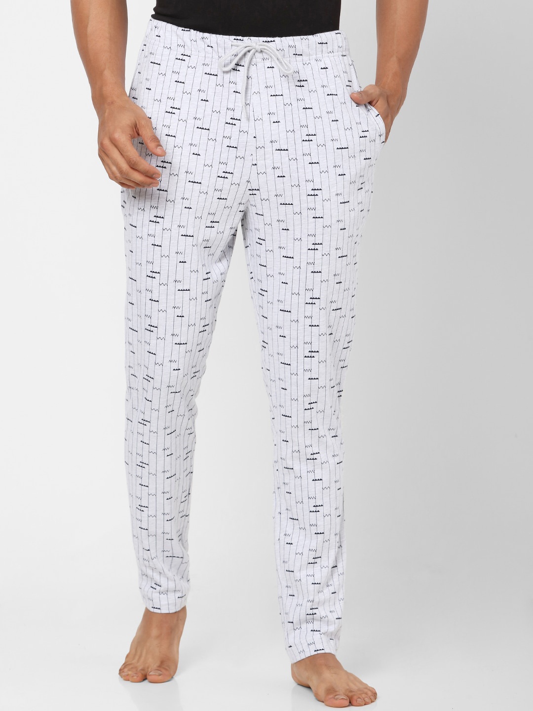 

Ajile by Pantaloons Men Grey Melange Printed Pure Cotton Trackpant