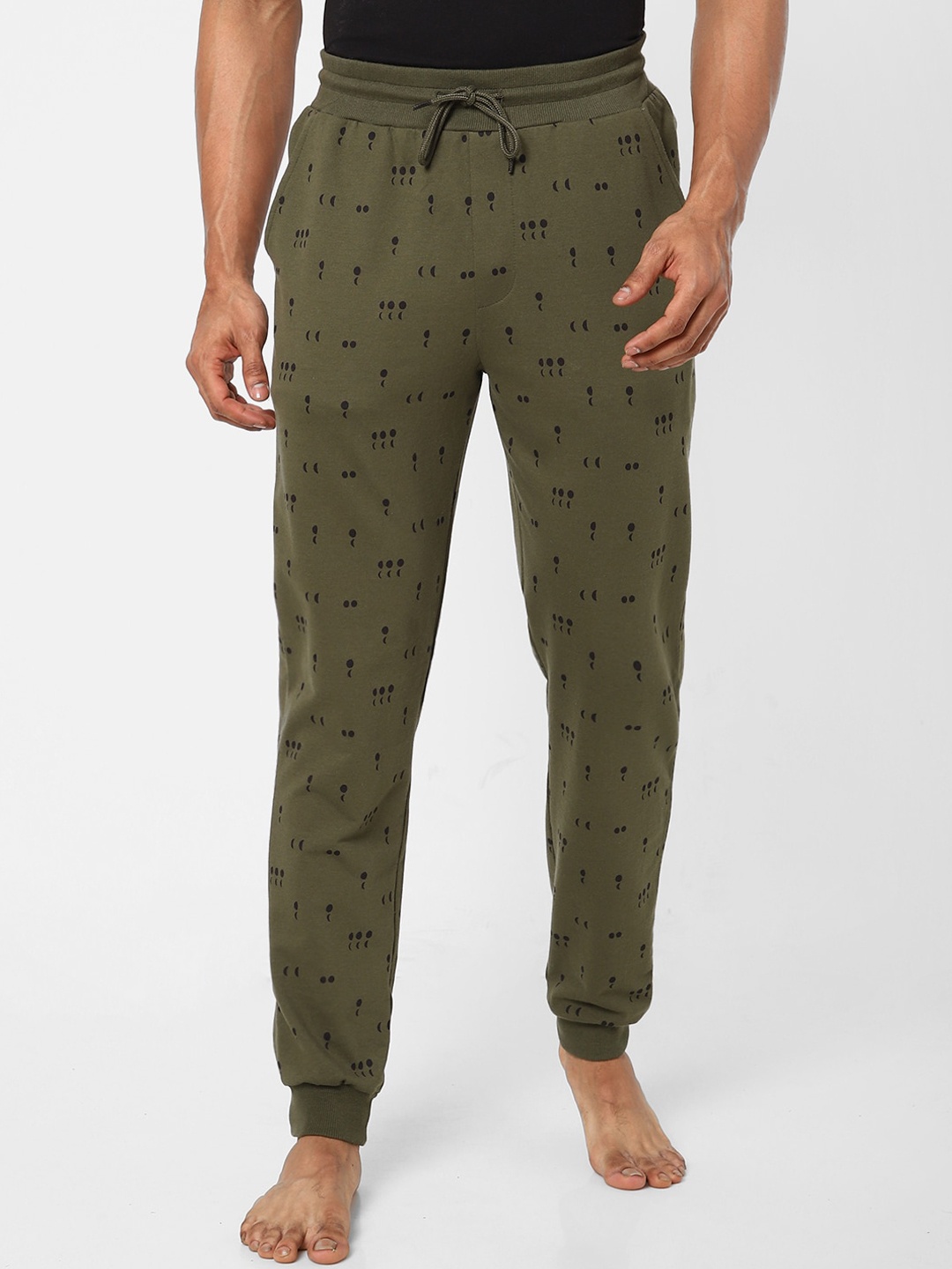 

Ajile by Pantaloons Men Olive Green Cotton Printed Lounge Pants