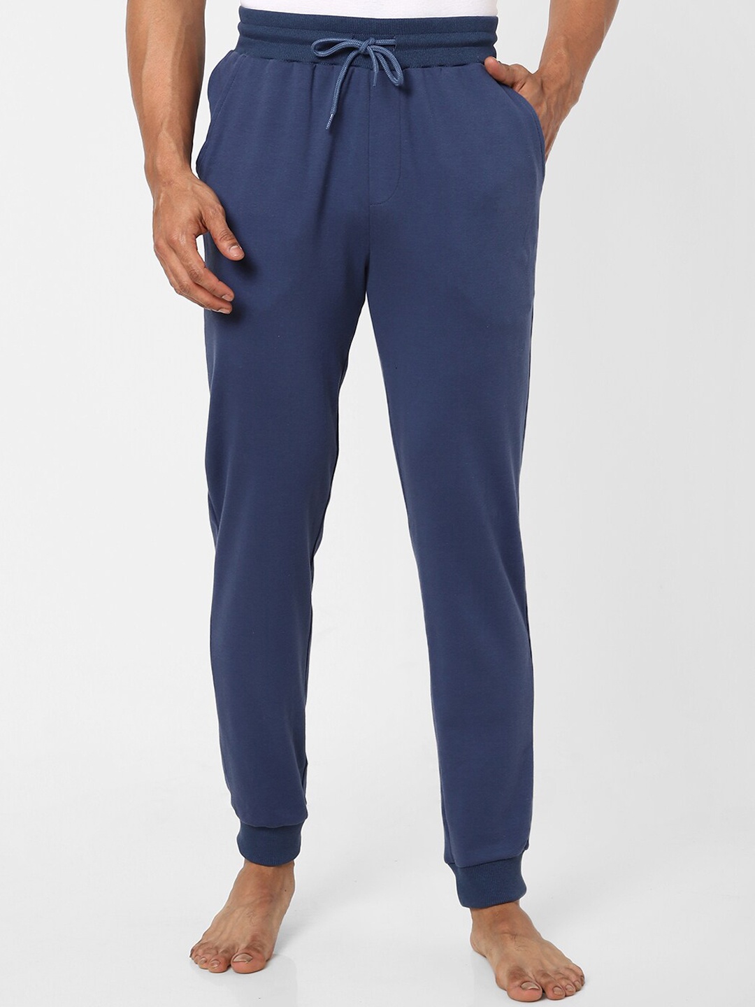 

Ajile by Pantaloons Men Blue Solid Pure Cotton Joggers
