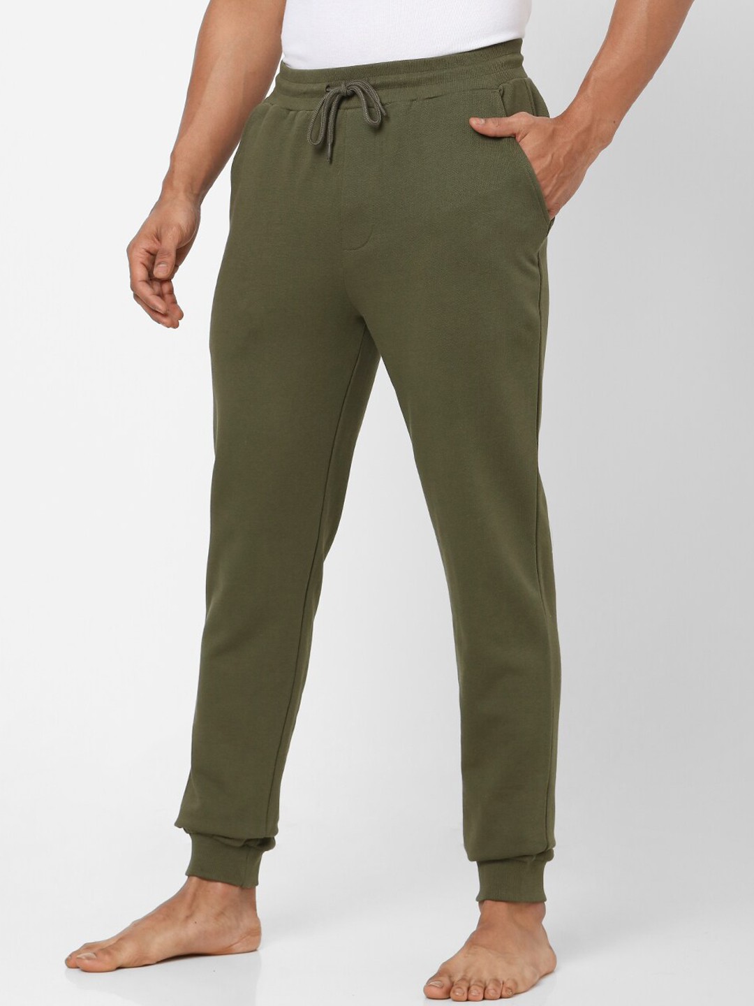 

Ajile by Pantaloons Men Olive Green Solid Track Pants