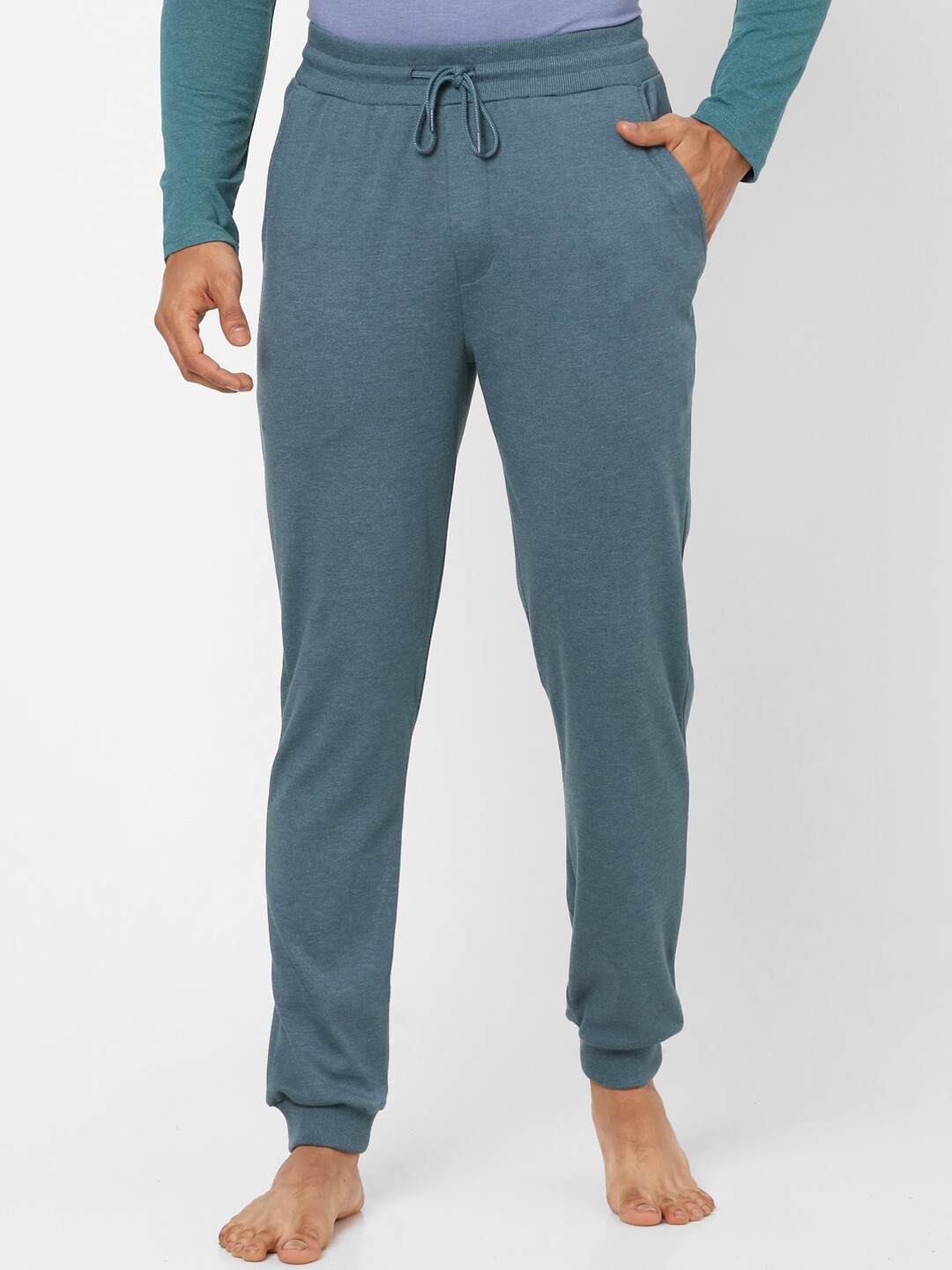 

Ajile by Pantaloons Men Teal Solid Pure Cotton Lounge Pants