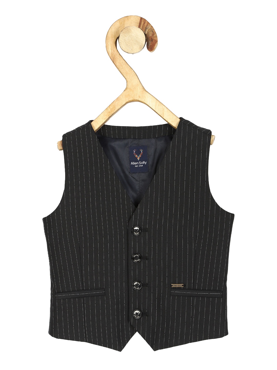 

Allen Solly Junior Boys Black Striped Cotton Waistcoat