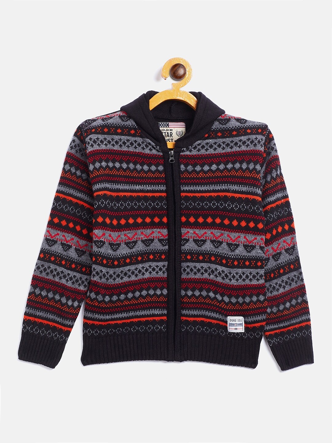 

Duke Boys Black & Red Geometric Printed Pullover with Hoodie