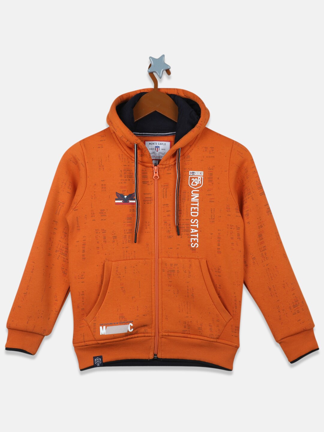 

Monte Carlo Boys Orange Printed Hooded Front-Open Sweatshirt