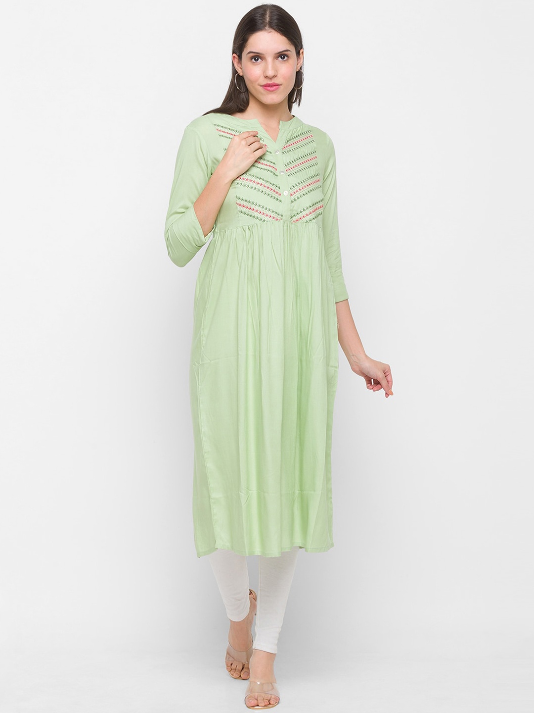 

Globus Women Sea Green Yoke Design Kurta