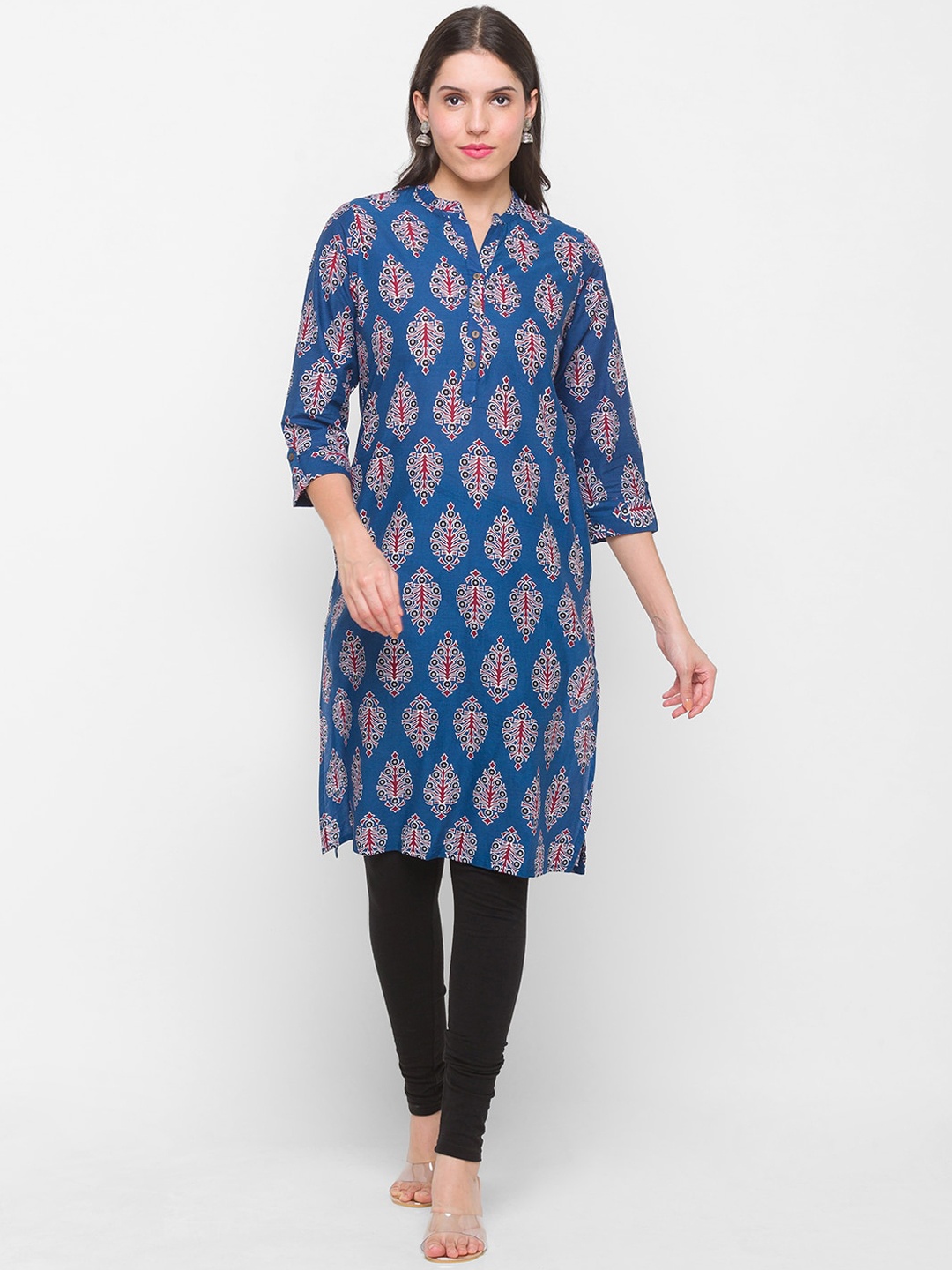 

Globus Women Blue Ethnic Motifs Printed Thread Work Kurta
