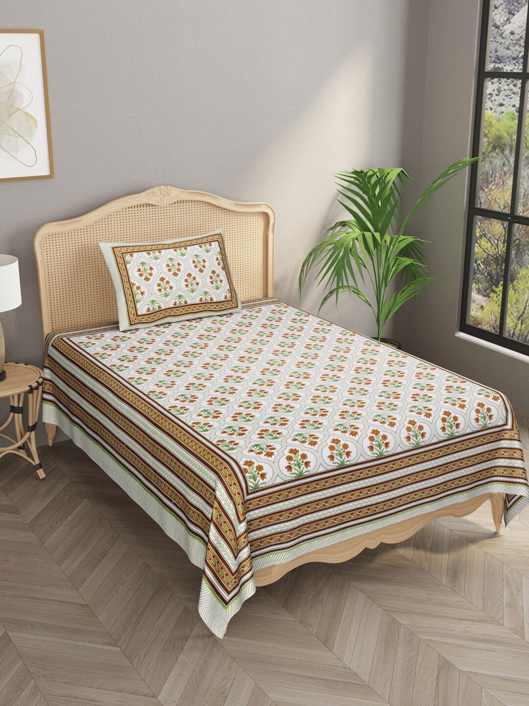 

Gulaab Jaipur Brown & White Floral 600 TC Single Bedsheet with 1 Pillow Cover