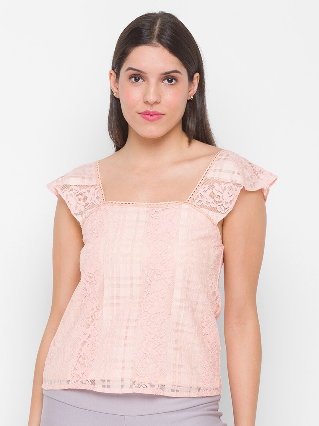 

Globus Peach-Coloured Lace Top