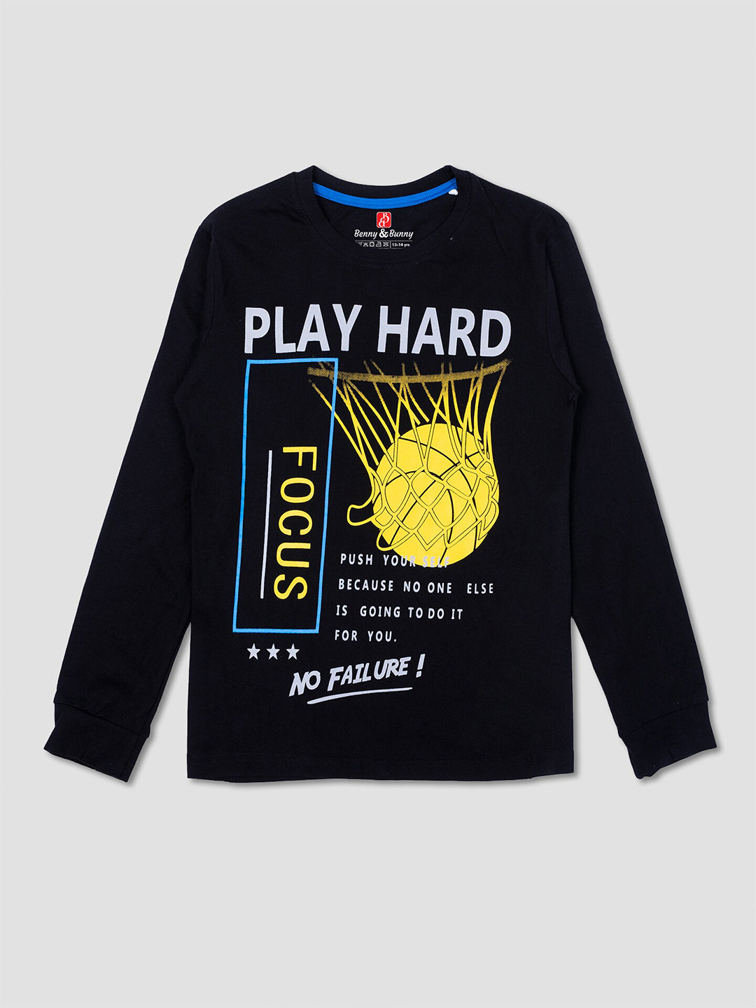 

Benny n Bunny Boys Black Typography Printed Pure Cotton T-shirt