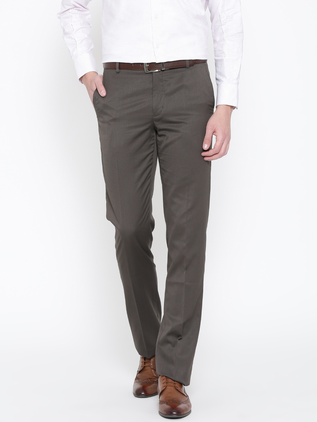 

John Players Men Brown Solid Formal Trousers