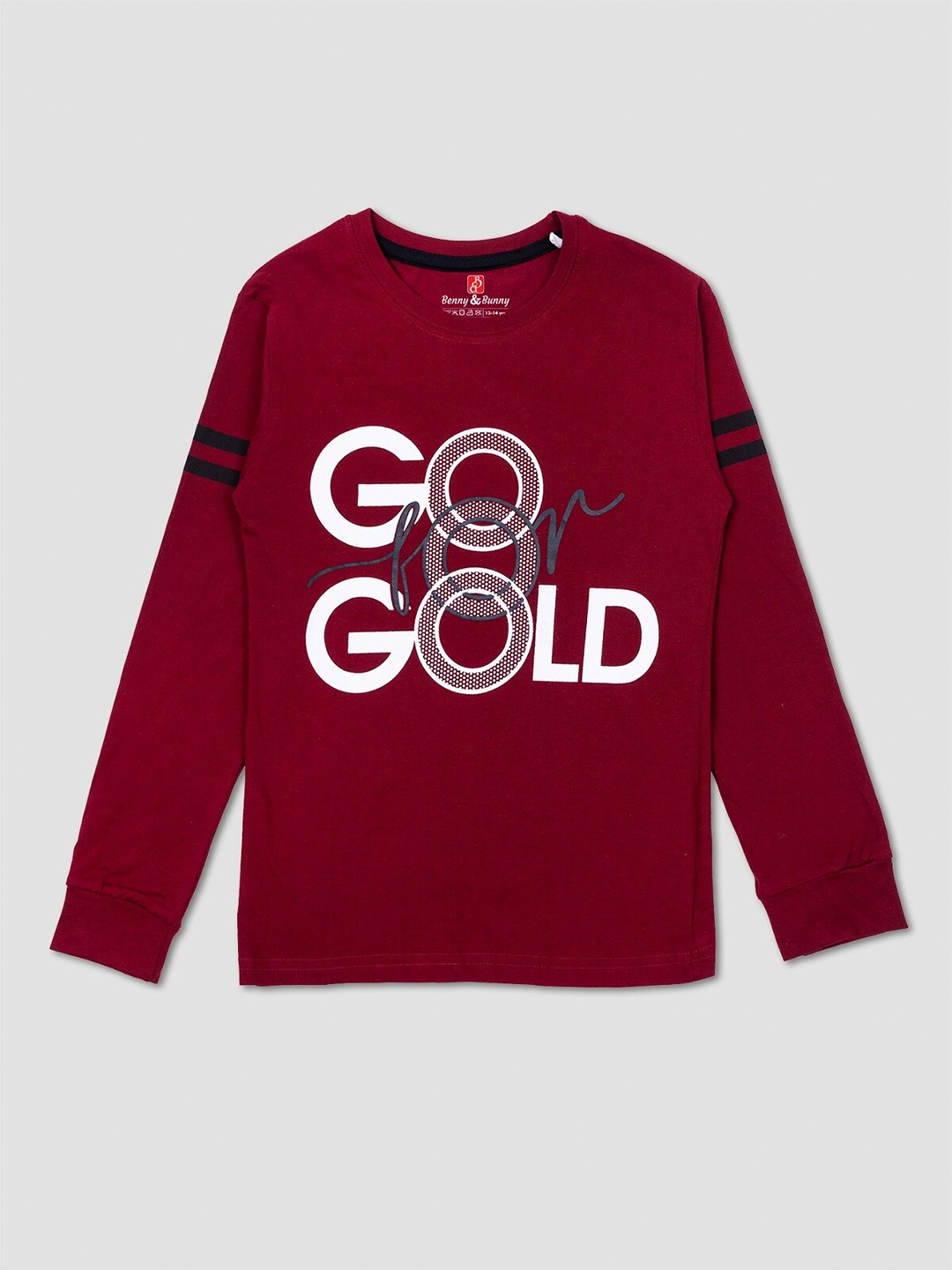 

Benny n Bunny Boys Maroon Typography Printed Pure Cotton T-shirt