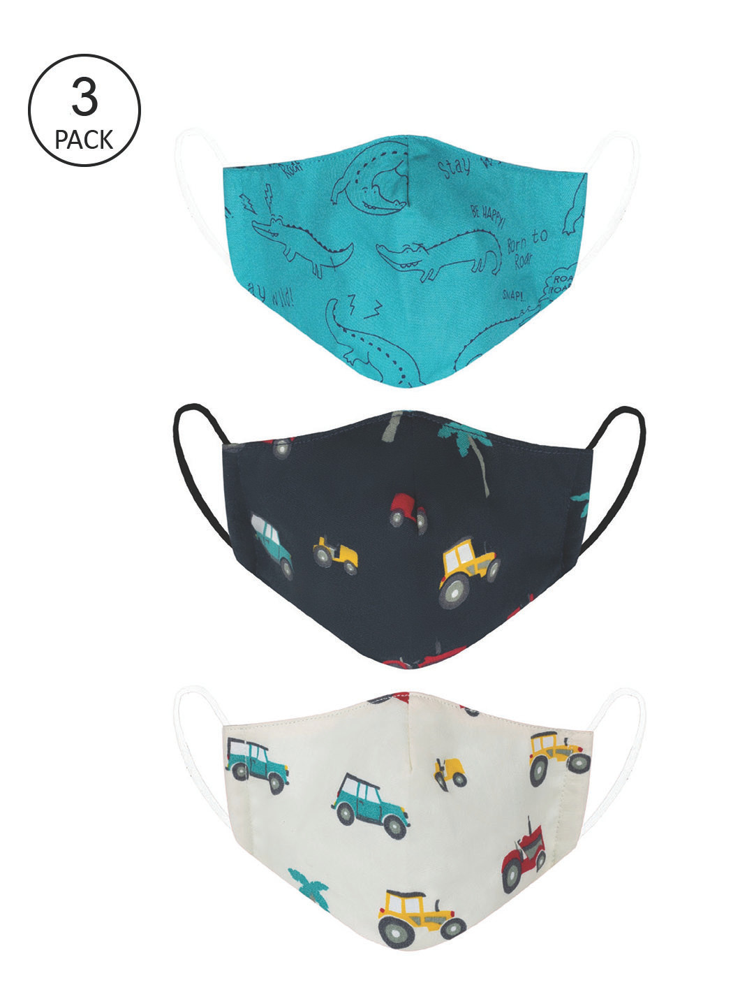 

VEA Kids Pack of 3 Printed 3-Ply 5-Layered Reusable Outdoor Cotton Cloth Masks, White
