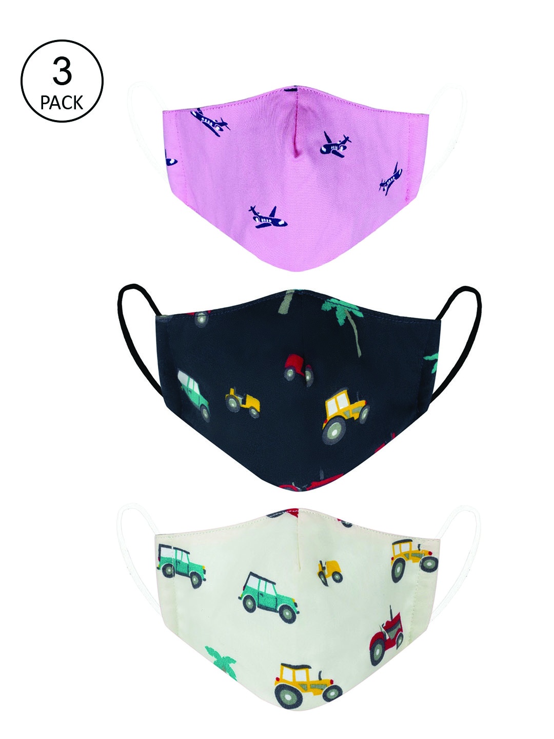 

VEA Pack of 3 Printed 3-Ply 5-Layered Reusable Outdoor Cloth Masks, White