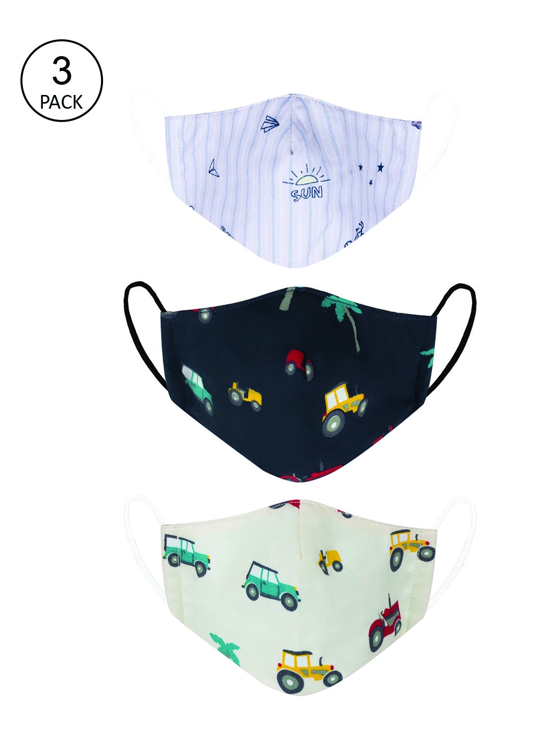 

VEA Kids Pack Of 3 Printed Cotton 3-Ply Reusable Outdoor Cloth Masks, Navy blue