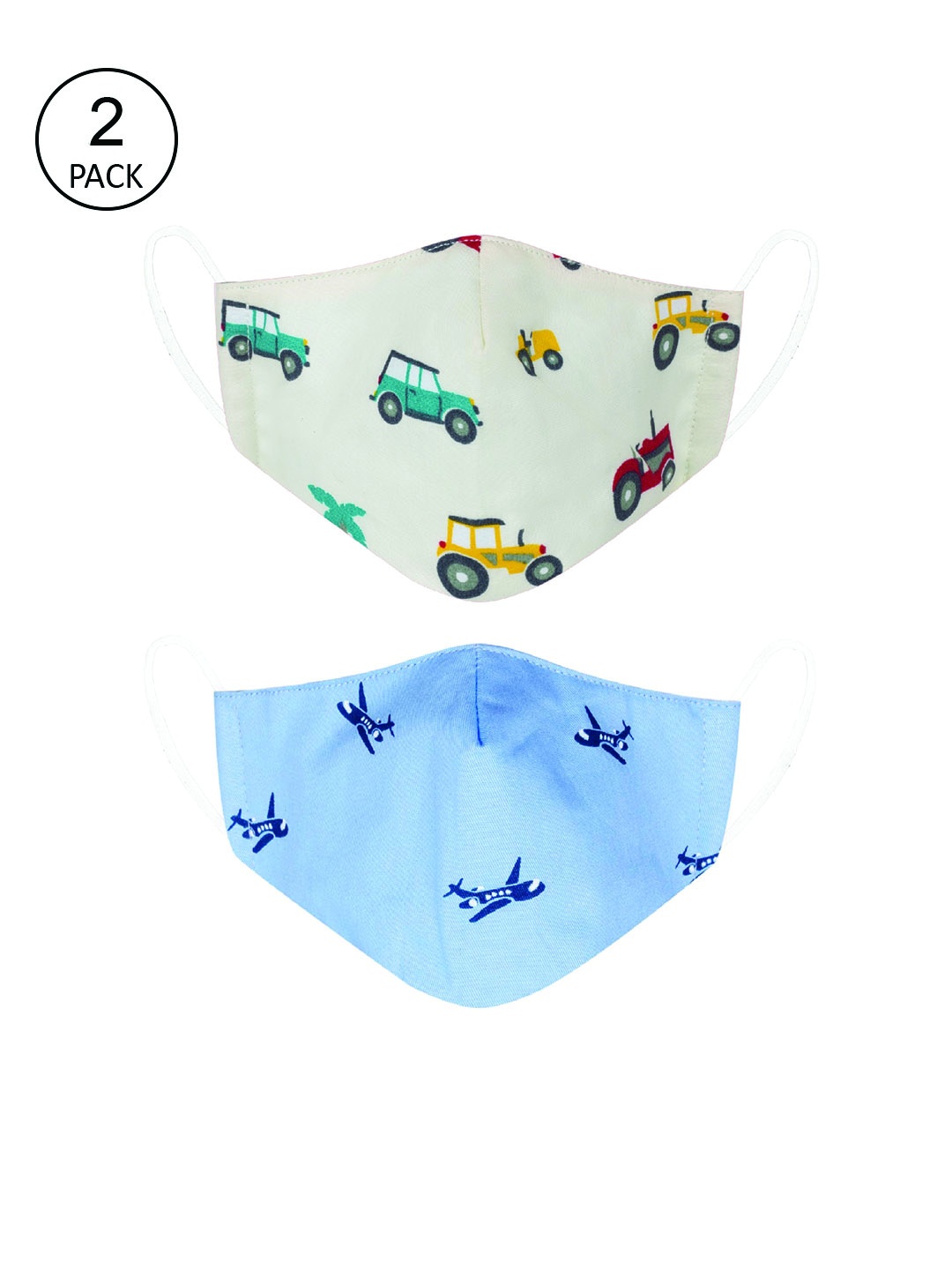 

VEA Kids Pack of 2 White & Blue Printed 3-Ply 5-Layered Reusable Cotton Cloth Masks