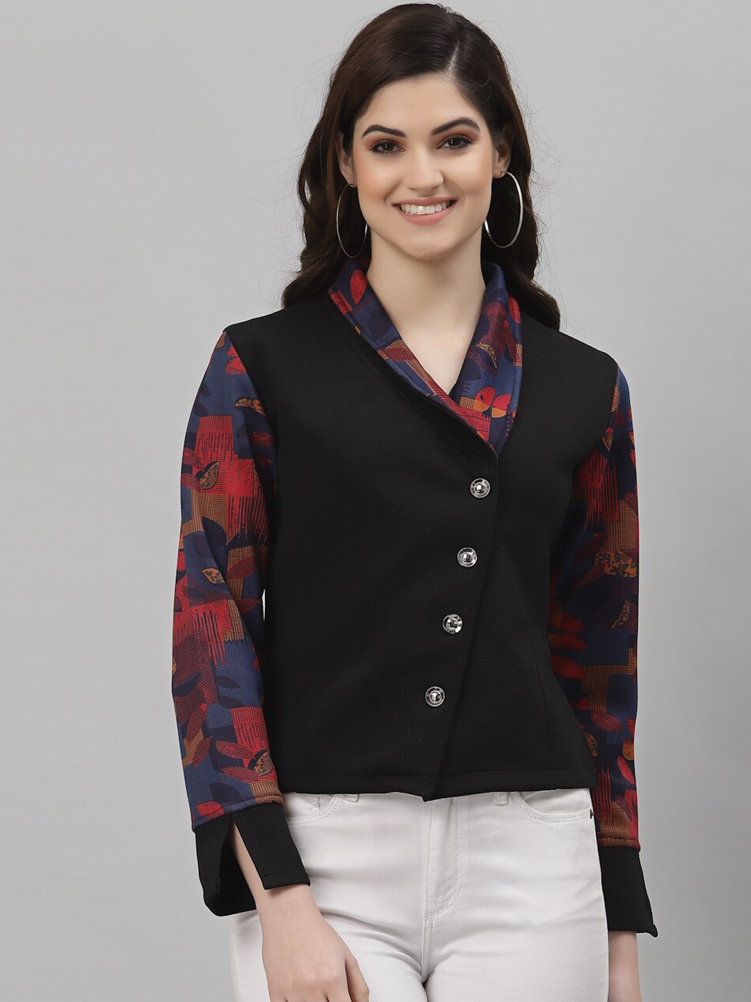 

armure Women Black & Red Printed Slim-Fit Blazer