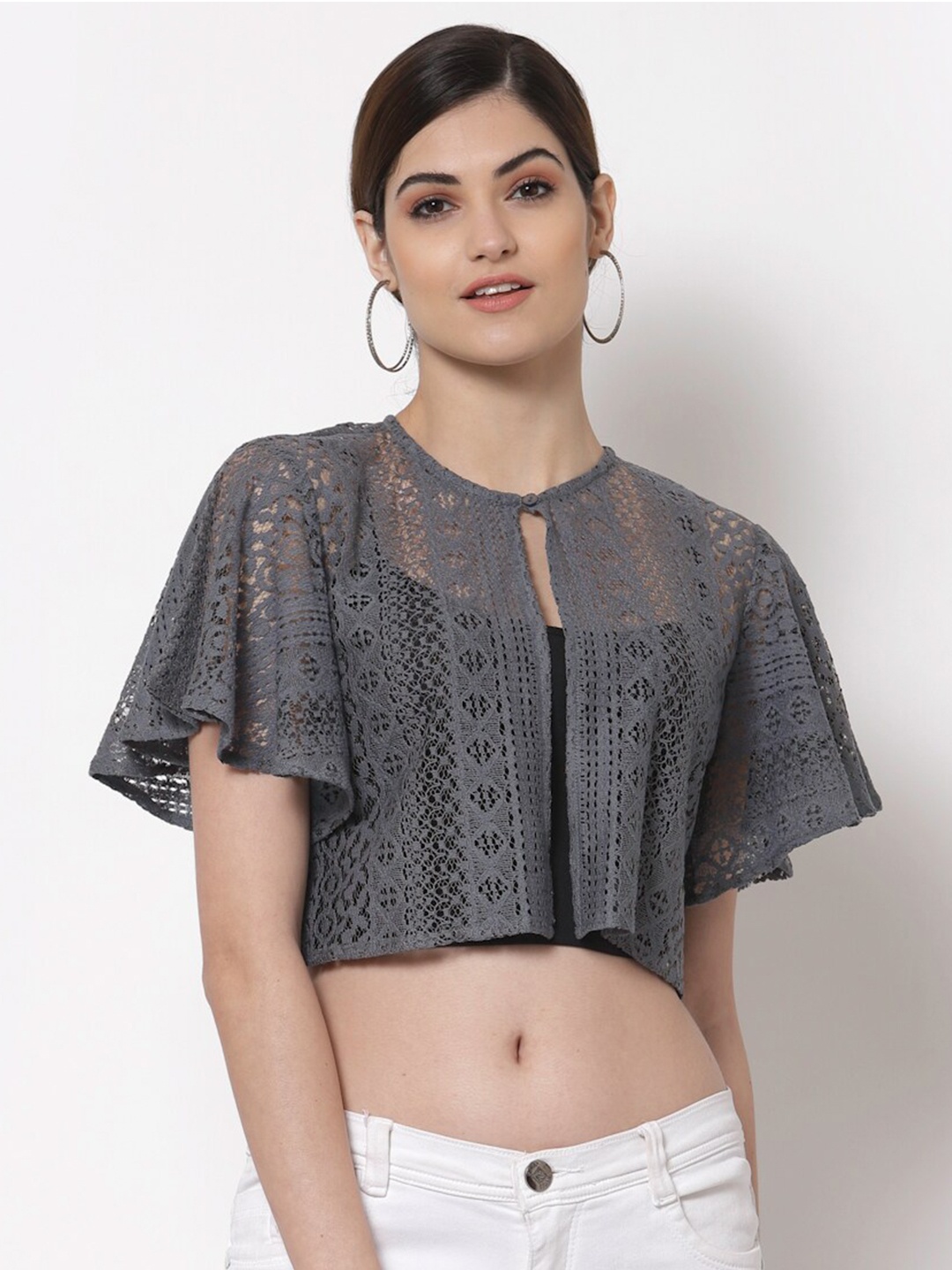 

Style Quotient Women Grey Crop Sheer Shrug