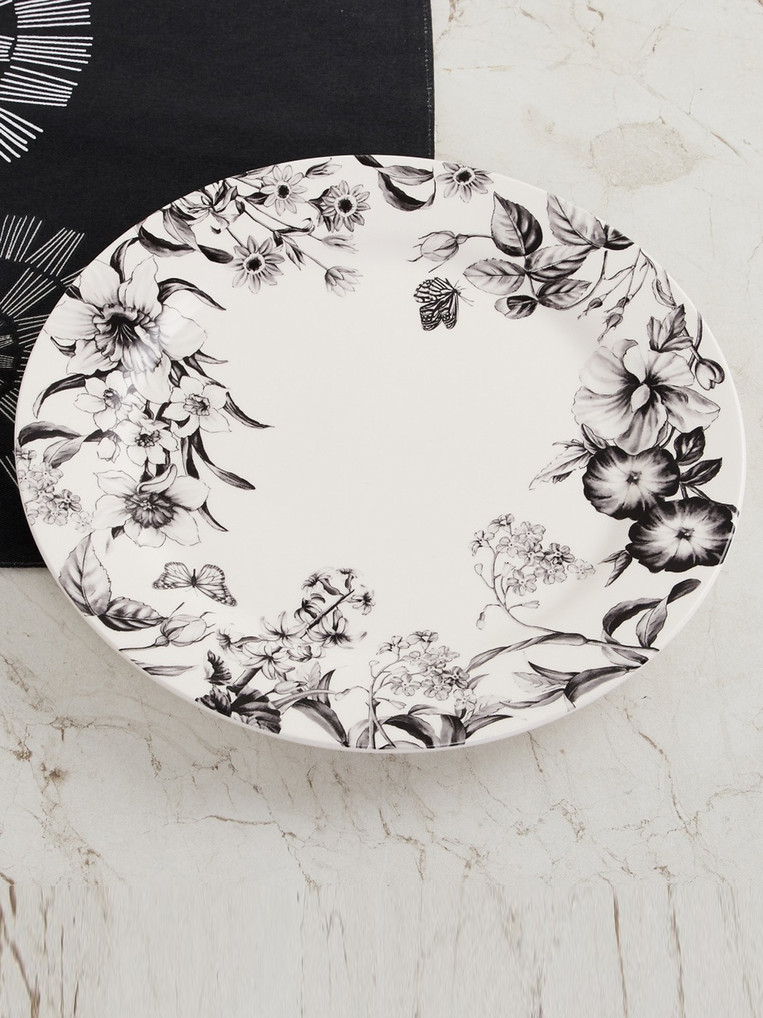

Home Centre White Printed Stoneware Dinner Plate