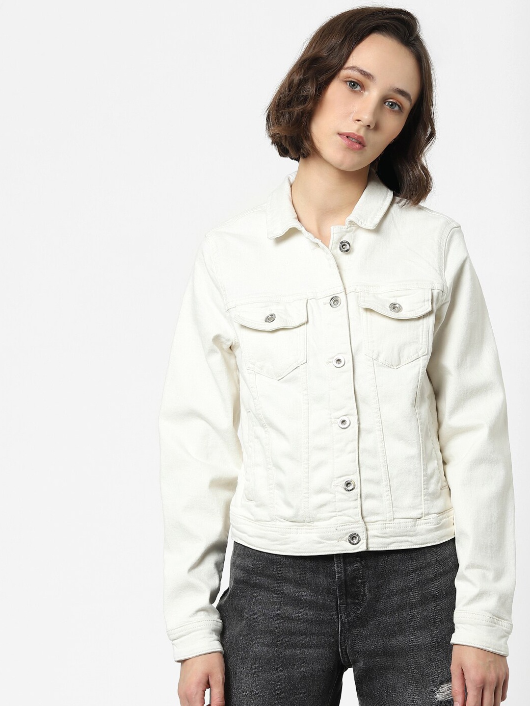 

ONLY Women Cream-Coloured Denim Jacket
