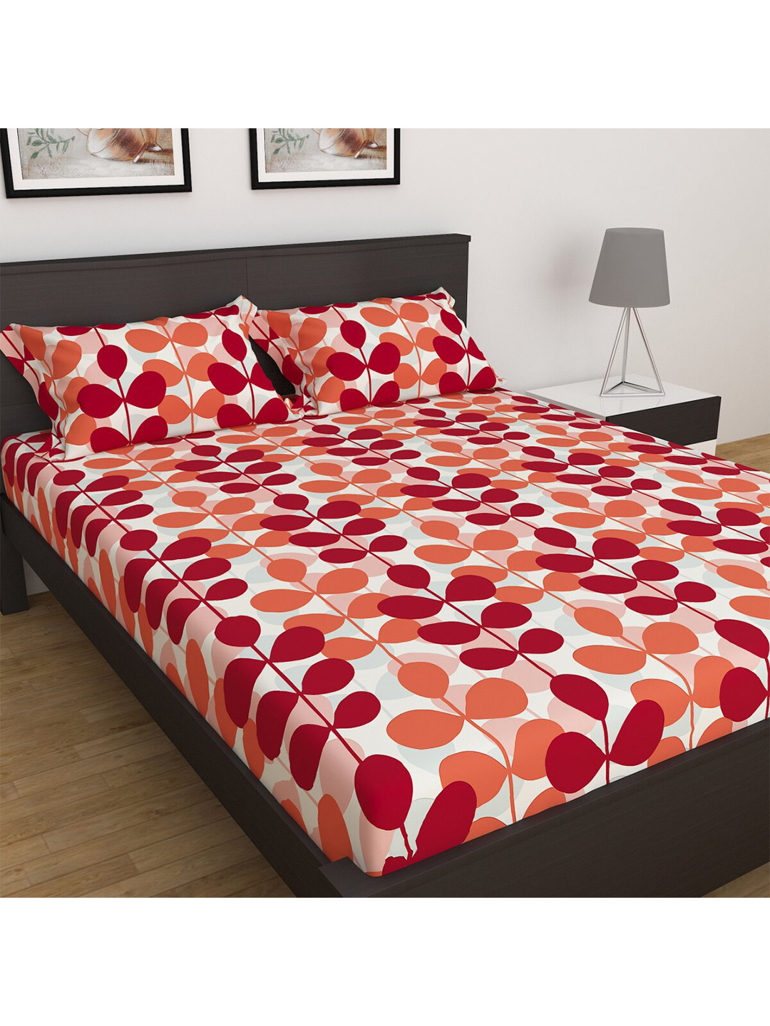 

Home Centre 3 Pcs Corsica Elegant Red Printed Microfibre Double Bedsheet Set