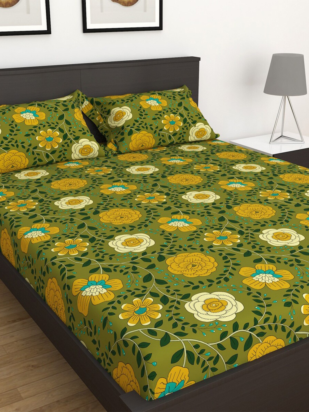 

Home Centre Multicolour Corsica Elegant 3 Piece Printed Microfibre Double Bedsheet Set, Green