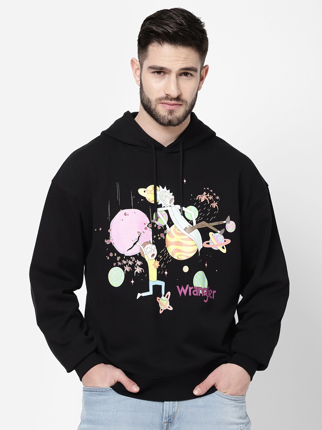 

Wrangler Men Black Printed Hooded Sweatshirt