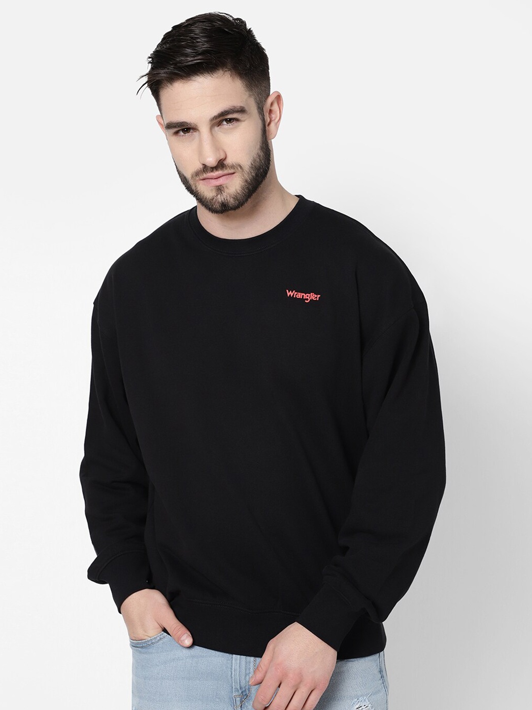 

Wrangler Men Black Solid Sweatshirt