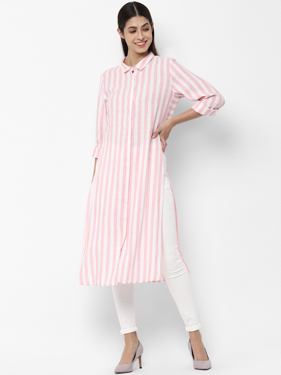 

Allen Solly Woman Pink & White Striped Kurta
