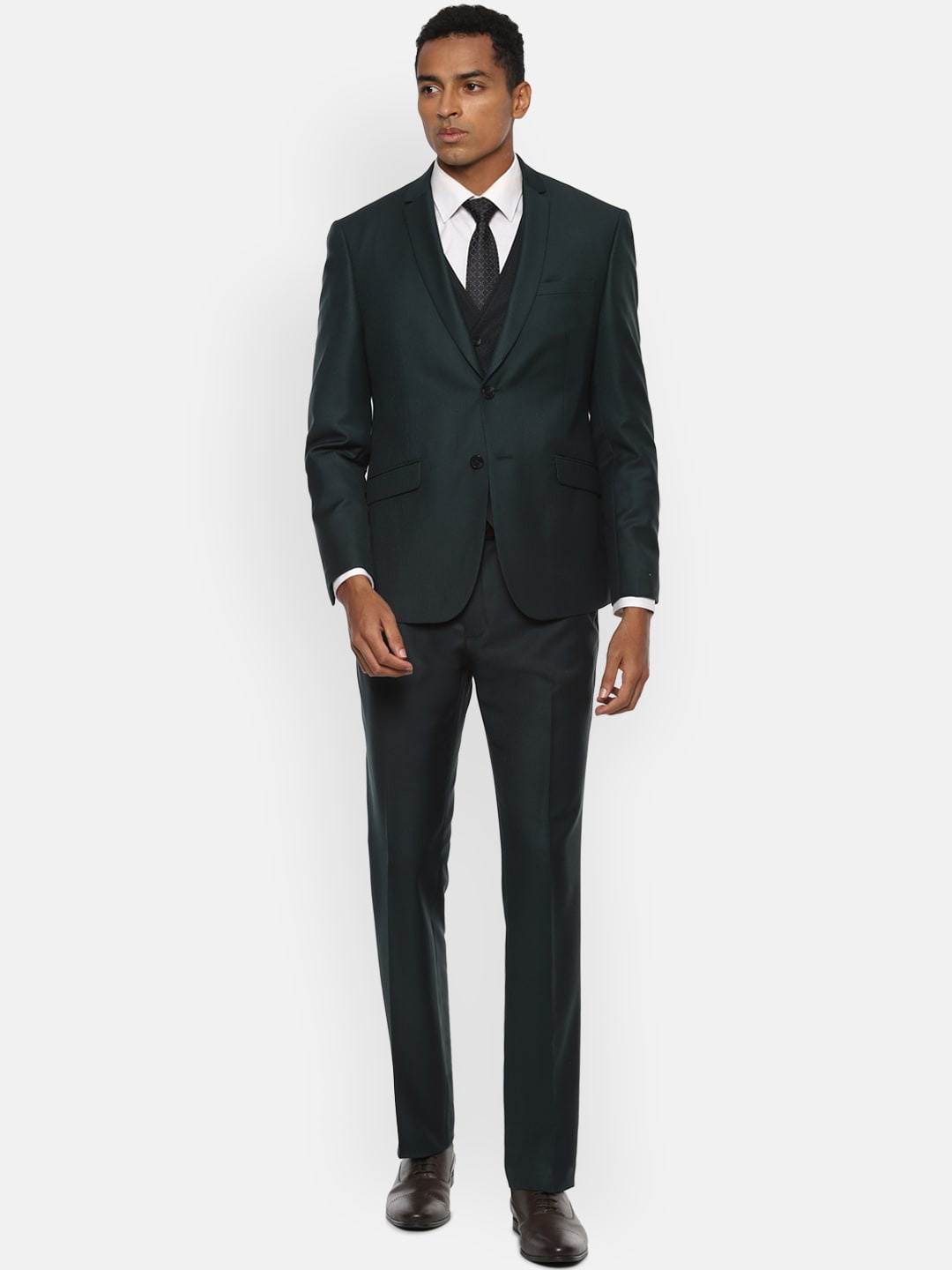 

V Dot Men Black Self Design Single-Breasted Slim-Fit Three-Piece Suit