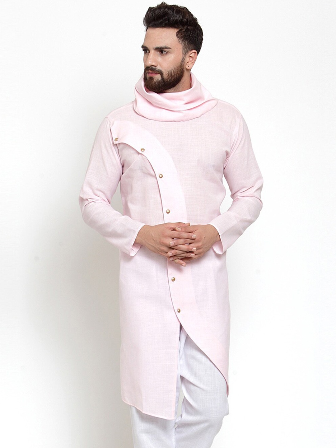 

TREEMODA Men Pink Cowl Neck Pathani Kurta