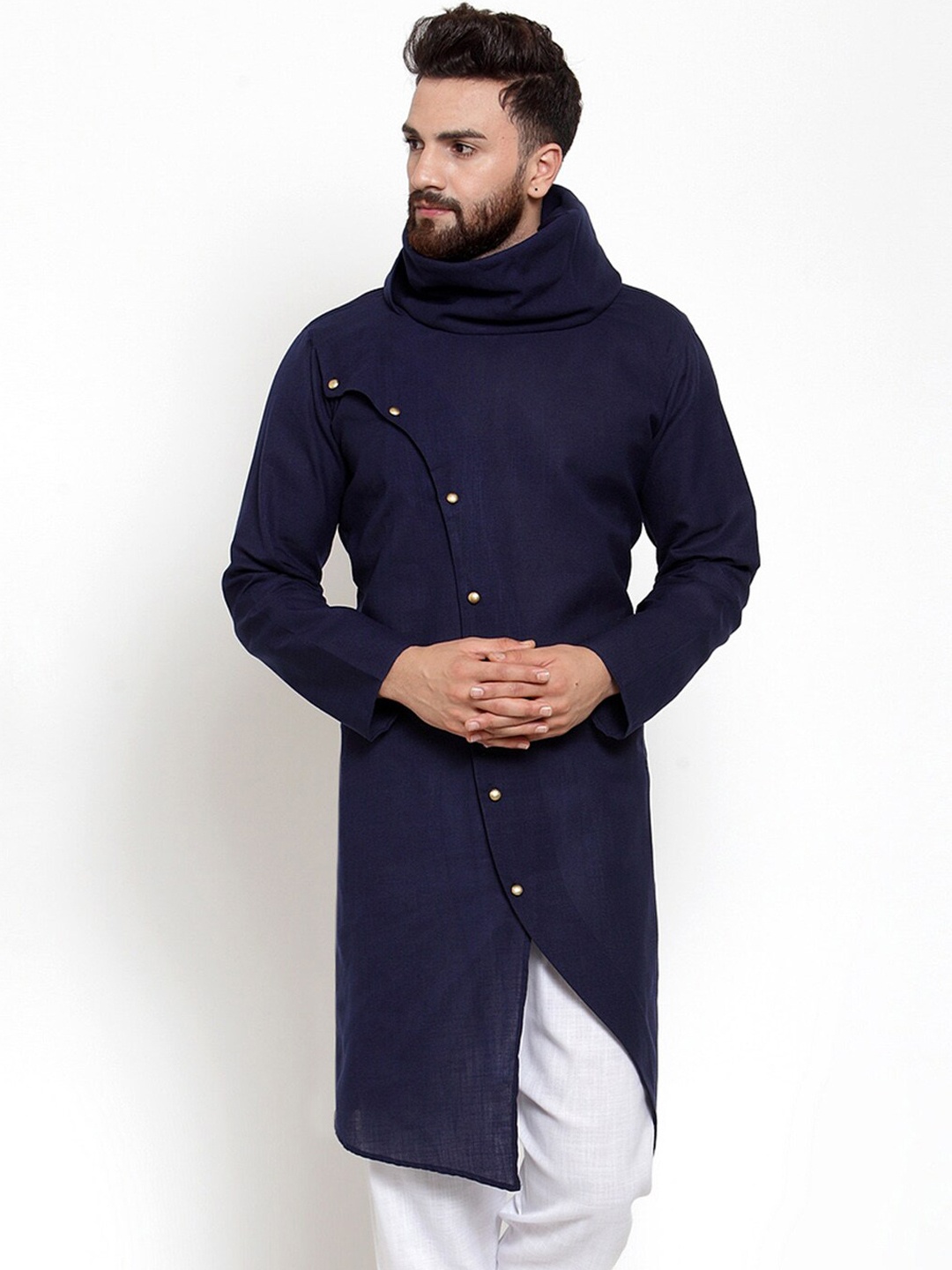 

TREEMODA Men Navy Blue Thread Work Pathani Kurta