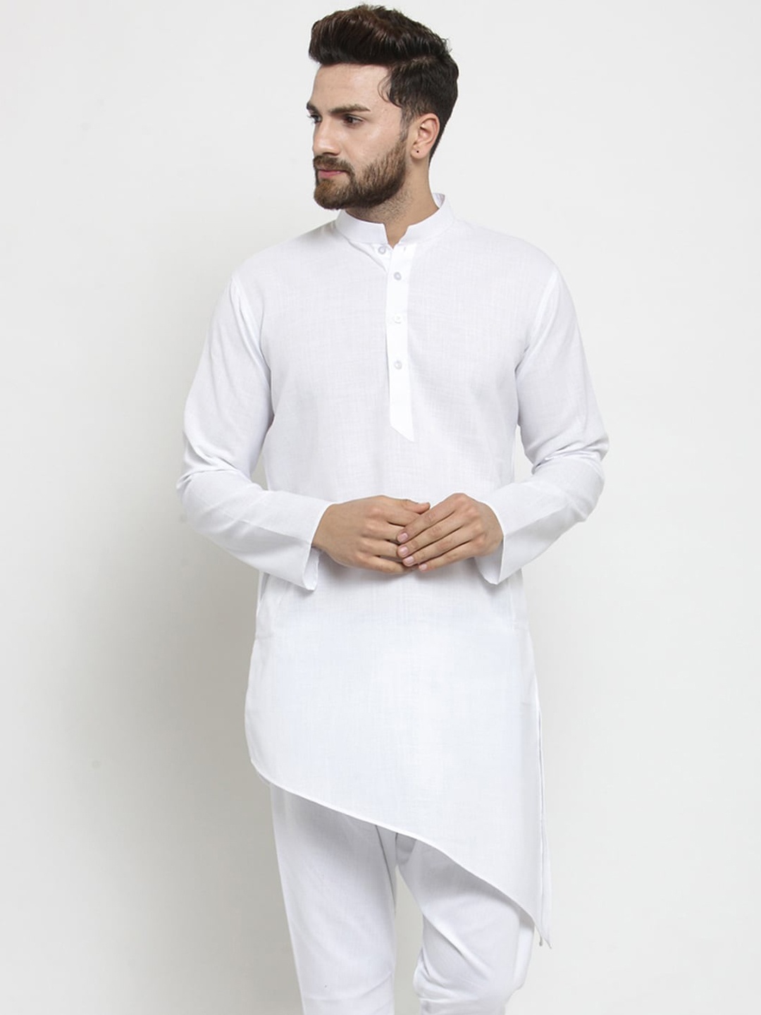 

TREEMODA Men White Solid Linen Kurta