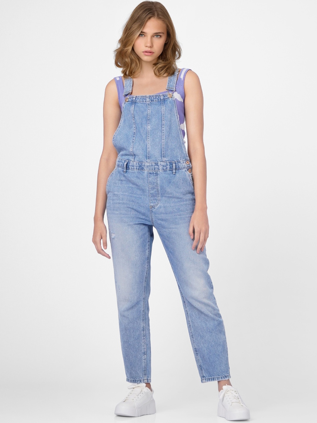 

ONLY Women Blue Solid Washed Denim Dungaree