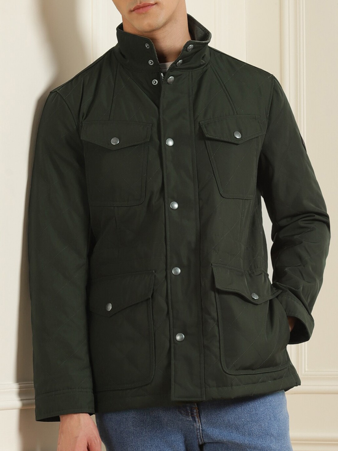 

HACKETT LONDON Men Olive Green Multiple Pockets Pure Cotton Jacket