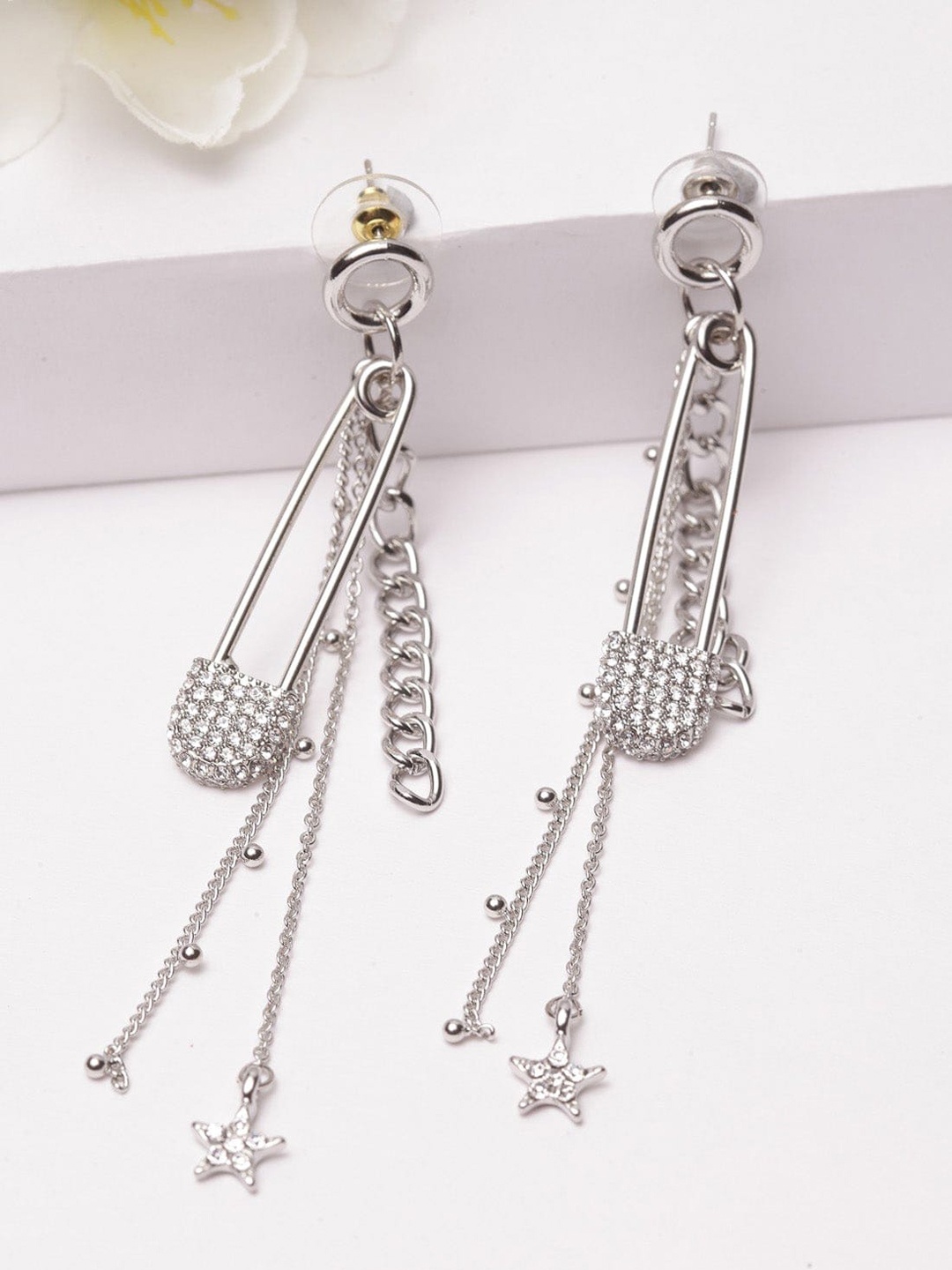 

AVANT-GARDE PARIS Silver-Toned Contemporary Drop Earrings