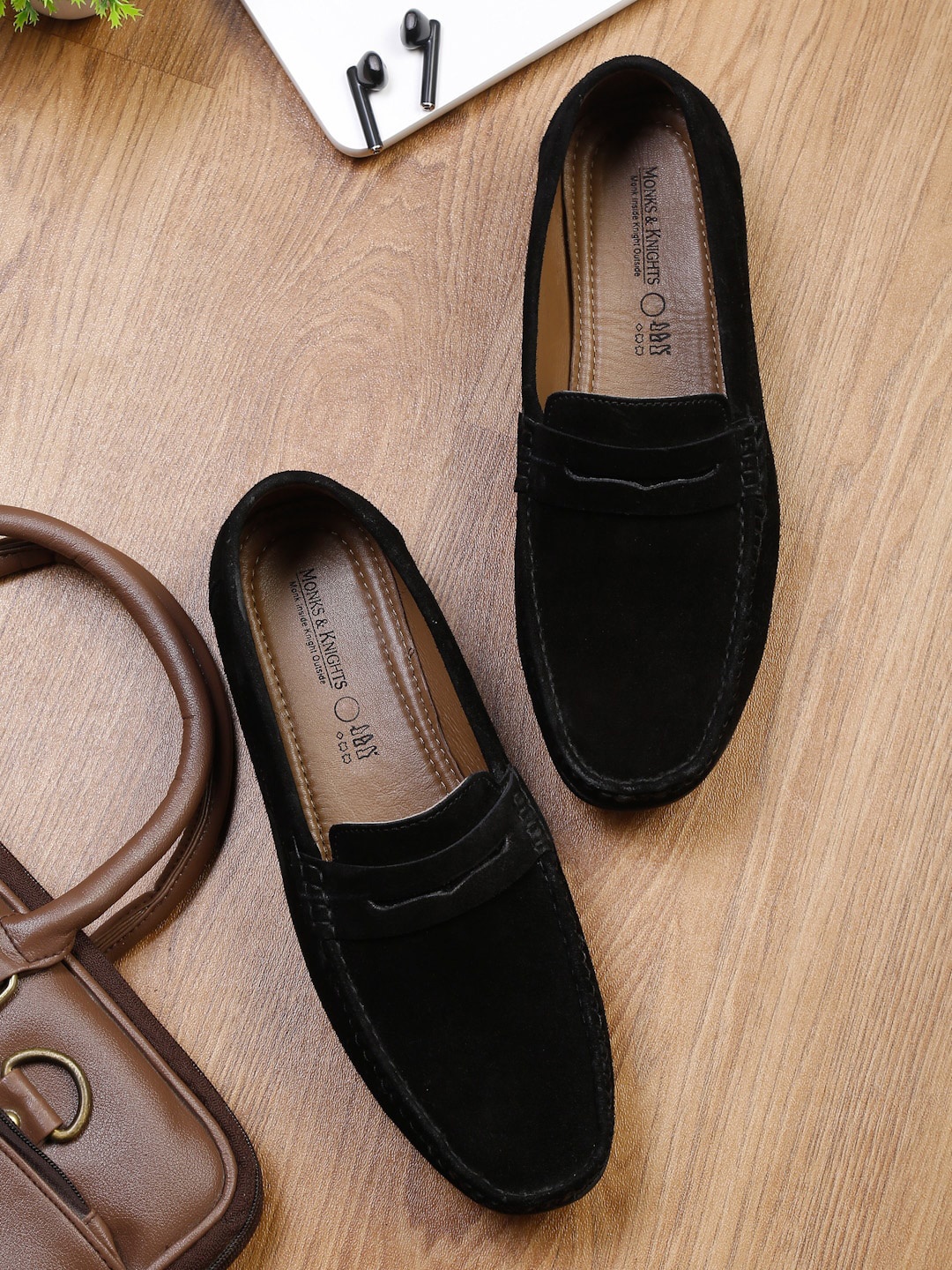 

MONKS & KNIGHTS Men Black Suede Loafers