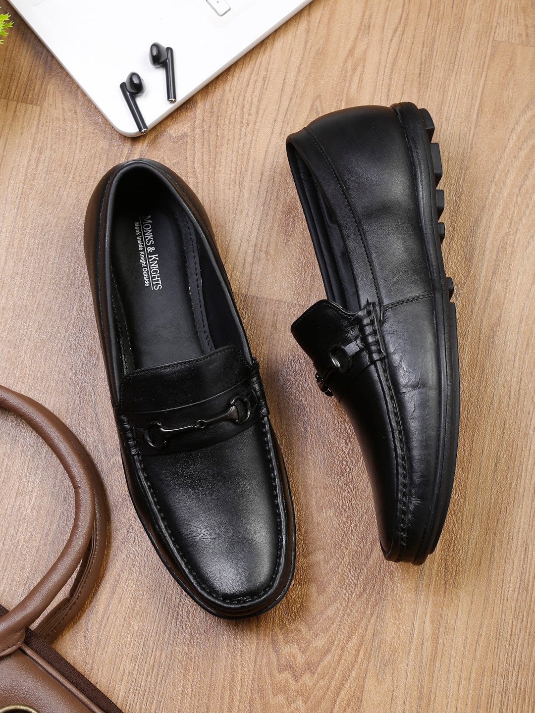 

MONKS & KNIGHTS Men Black Genuine Leather Loafers