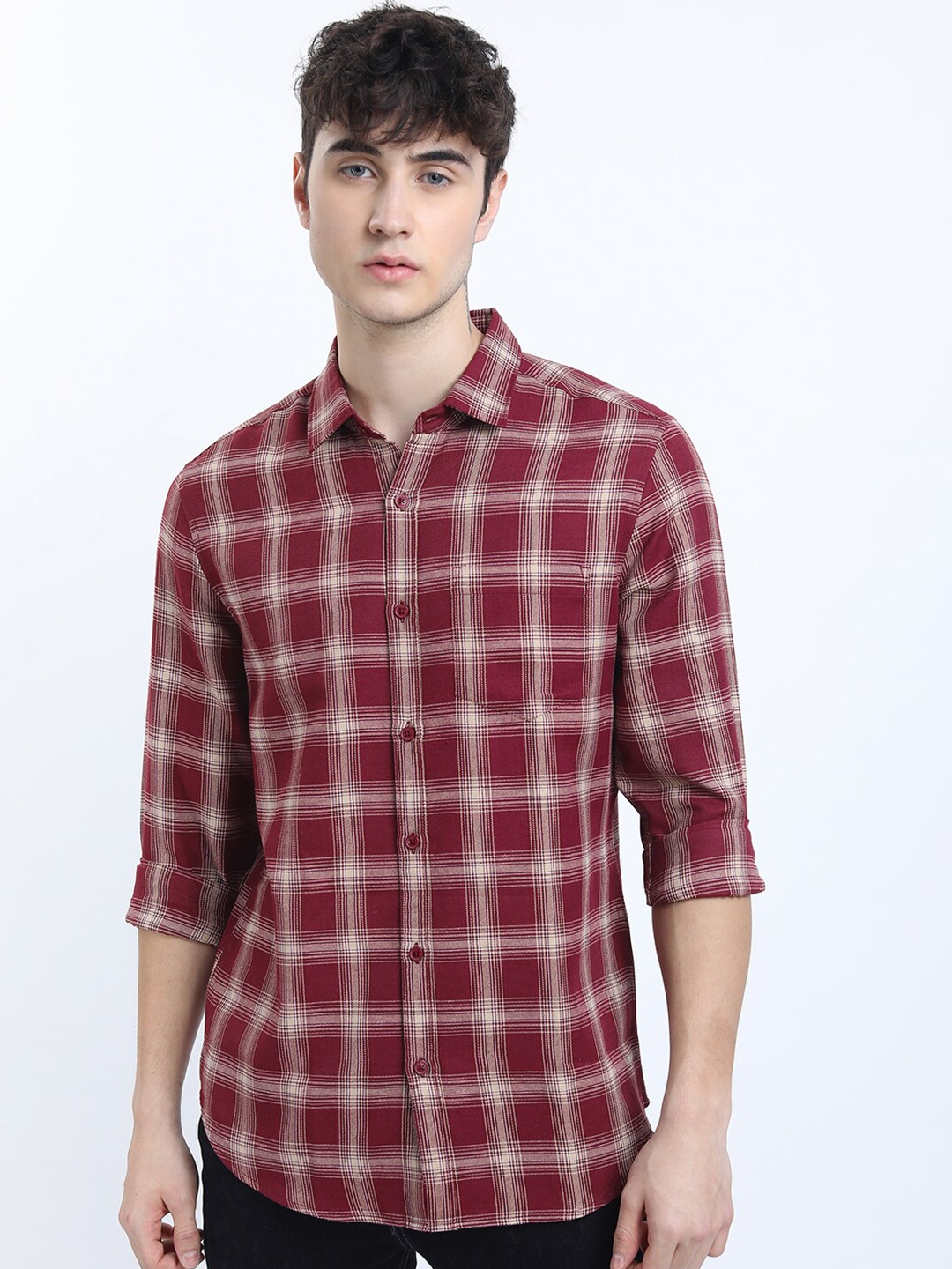 

KETCH Men Maroon Slim Fit Tartan Checks Casual Shirt