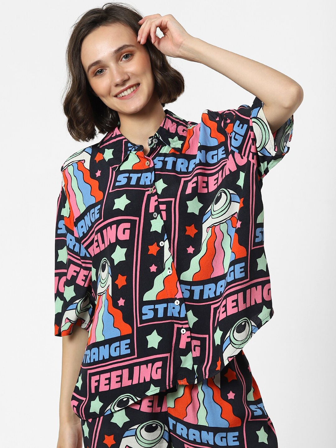 

ONLY Women Black Printed Casual Shirt
