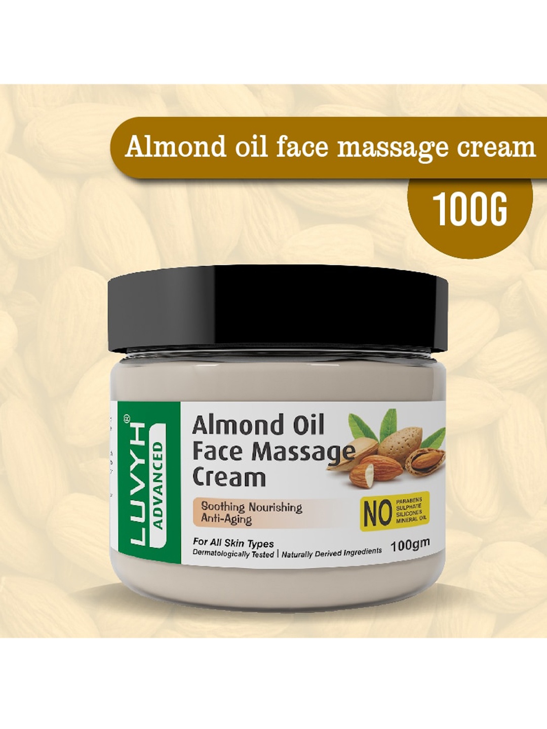 

LUVYH Almond Oil Face Massage Cream 100gm, White