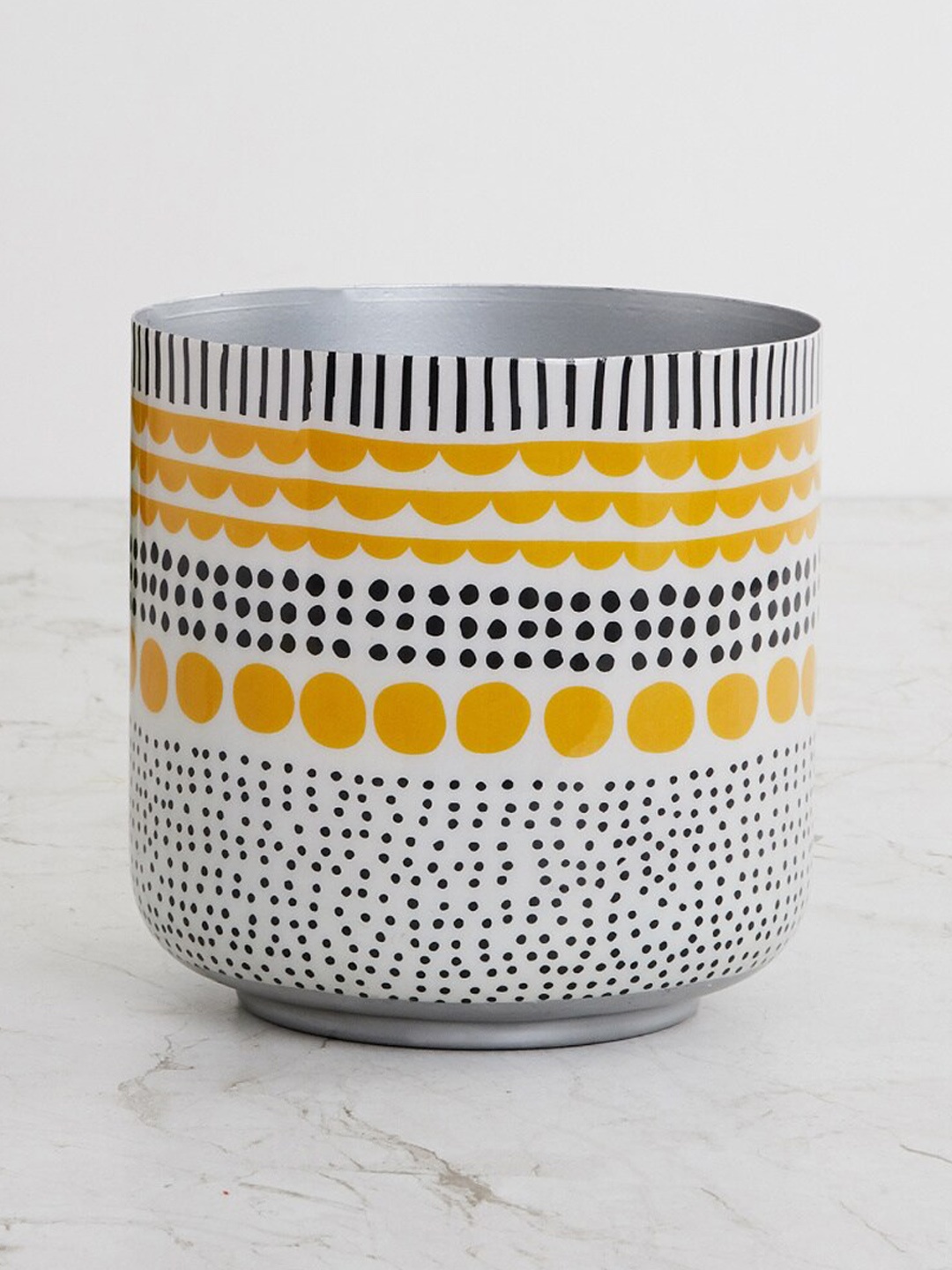 

Home Centre White Printed Metal Floor Planter