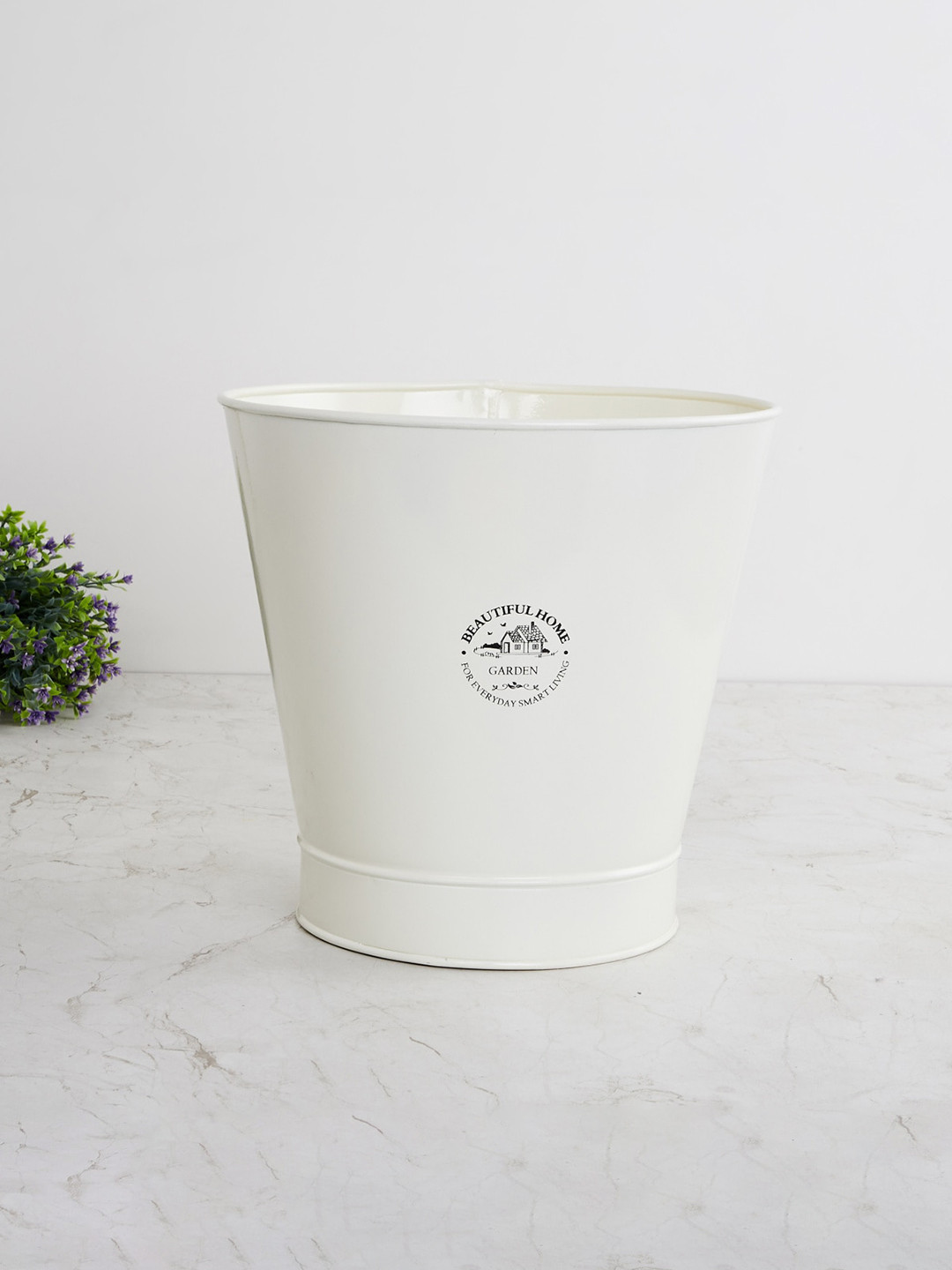 

Home Centre Off White Printed Metal Floor Planter