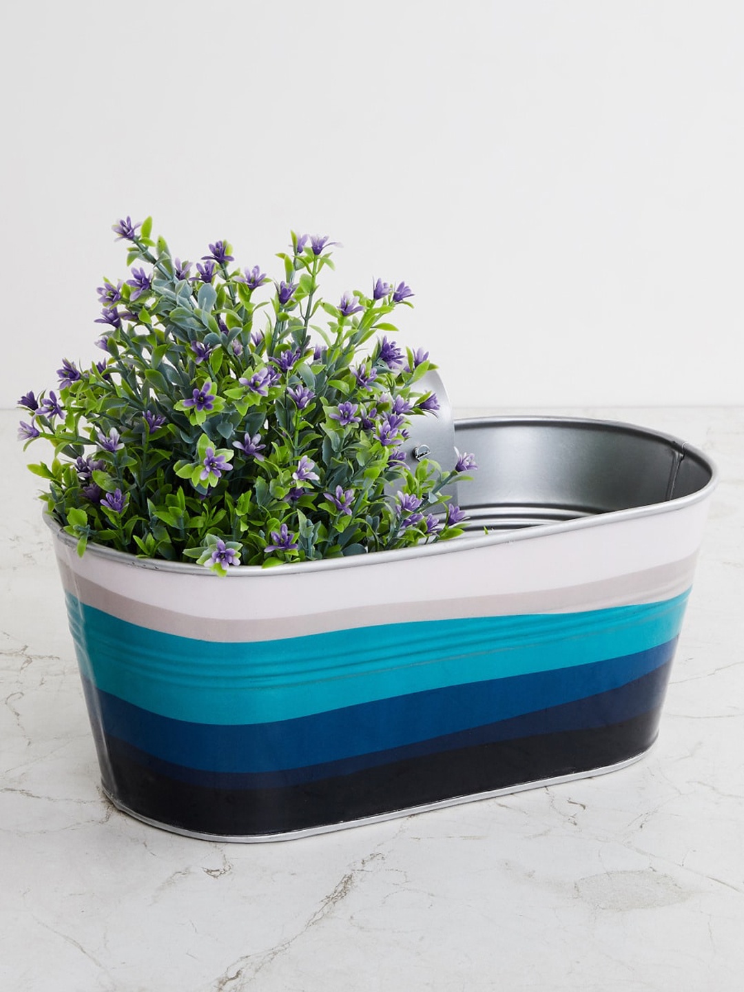 

Home Centre Blue & White Colourblocked Metal Planter