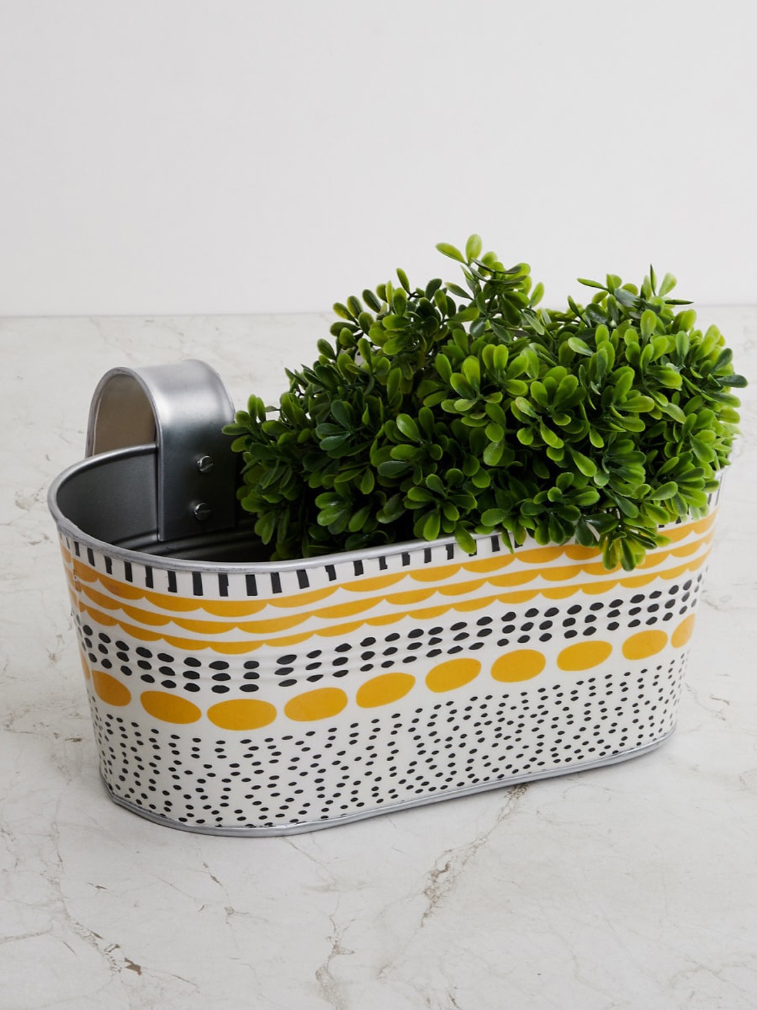 

Home Centre White & Black Printed Metal Rail Planter