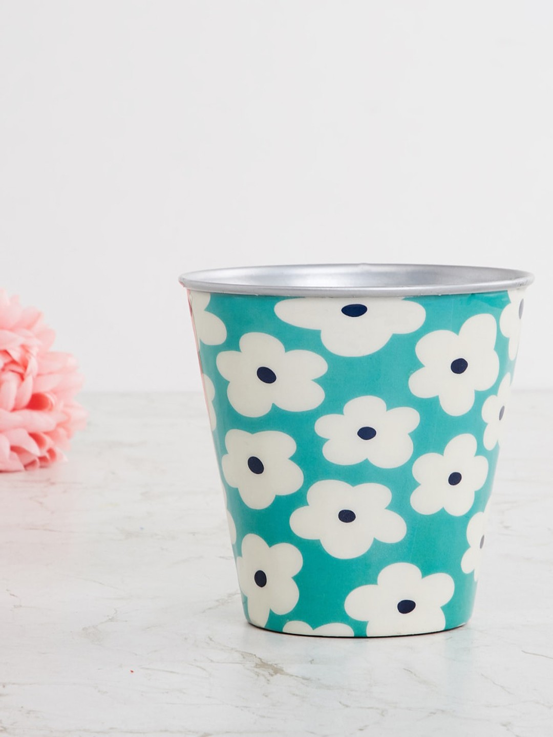 

Home Centre Teal Blue & White Printed Metal Floor Planter
