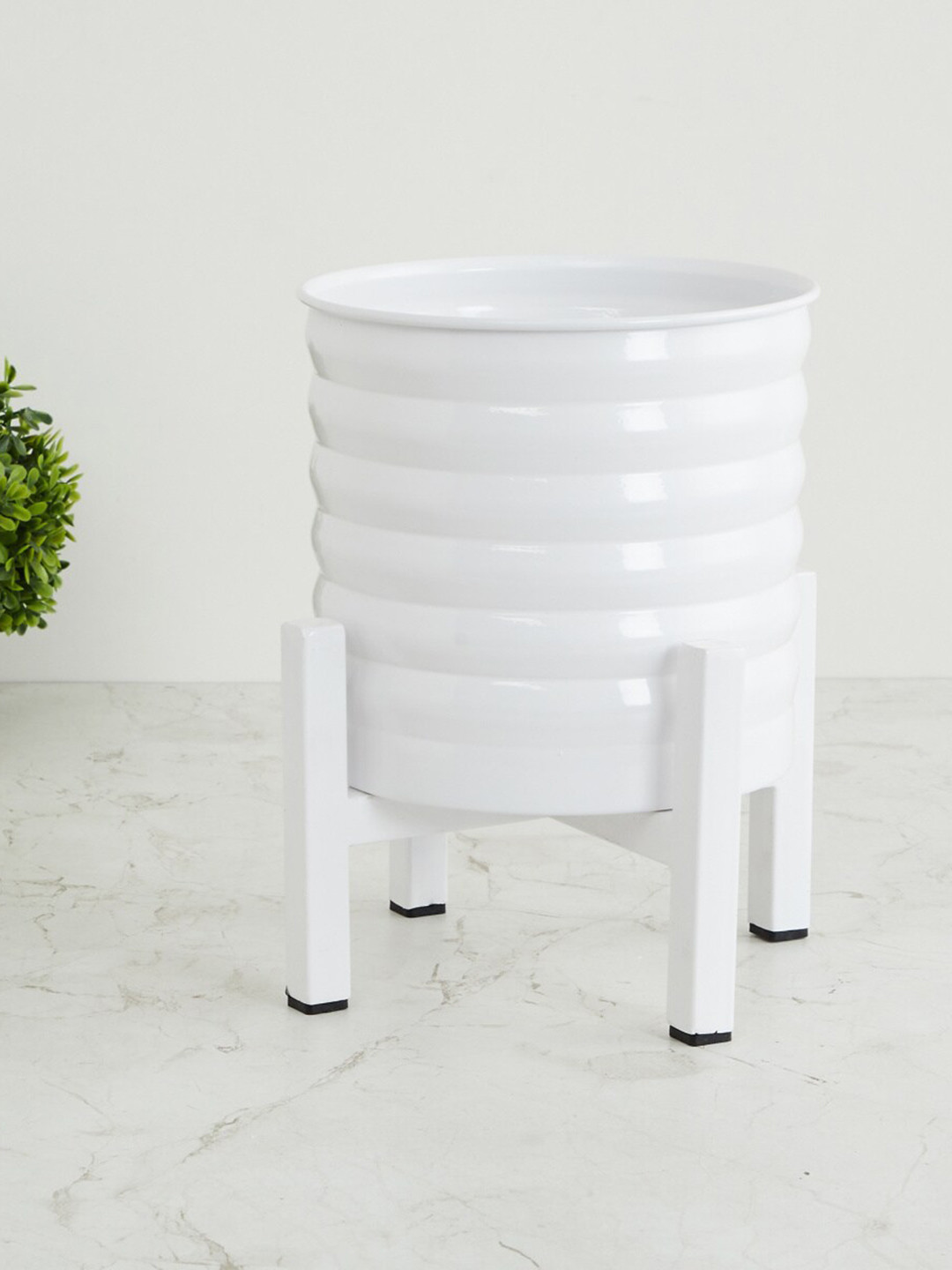 

Home Centre White Textured Metal Planter With Stand