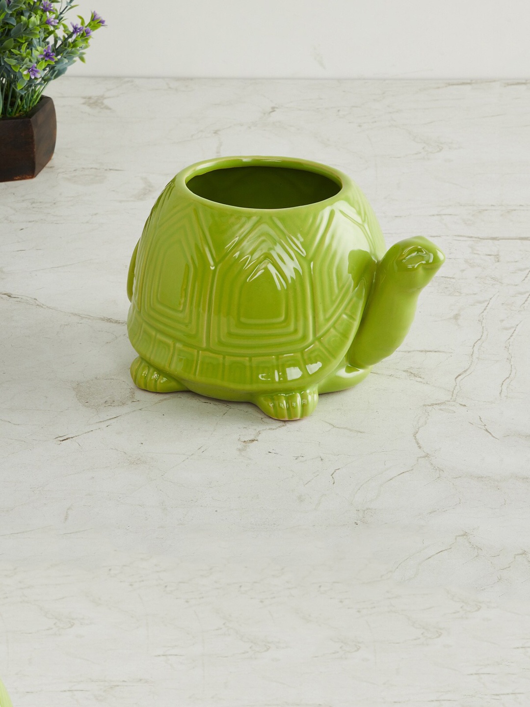 

Home Centre Green Textured Turtle Shaped Ceramic Flower Planter