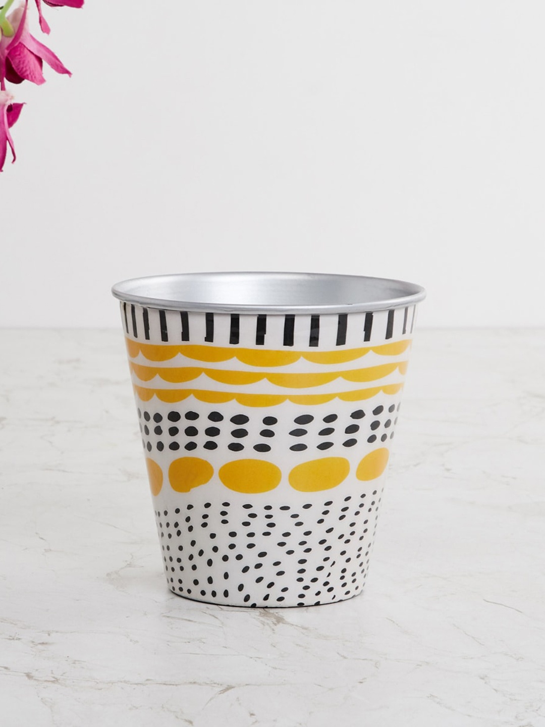 

Home Centre White & Black Printed Metal Floor Planter